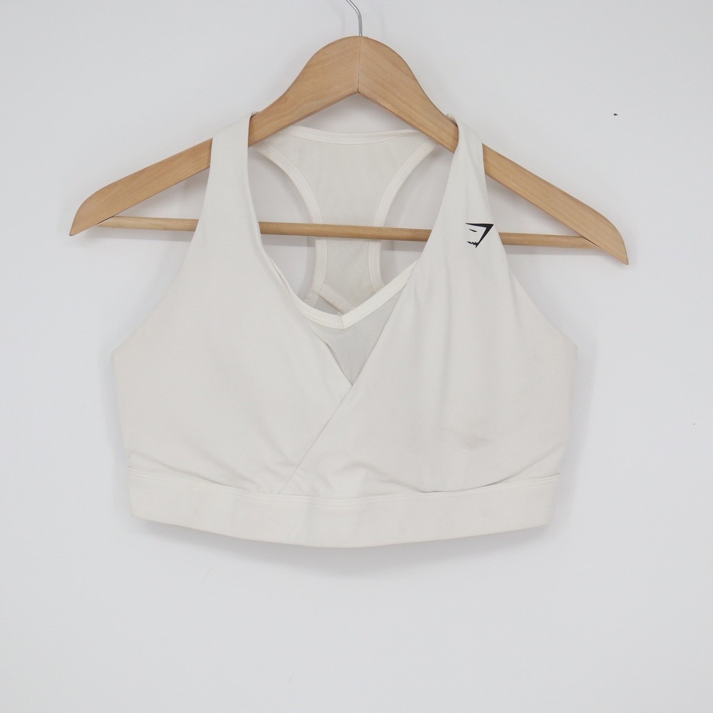 Gymshark White Wrap Front Mesh Racerback Sports Bra Size Large - Picture 2 of 5